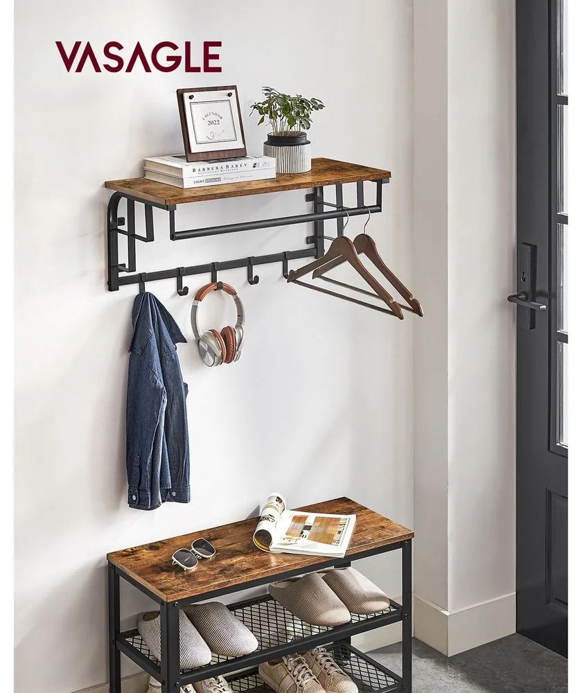 Cuier de perete HENRY, 66x30x27cm, negru/maro Vasagle