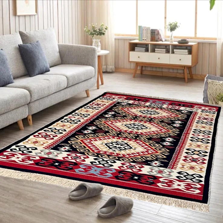 Covor Traditional Tesut cu 2 Fete, 200x300 cm, Model Kilim Etnic Multicolor