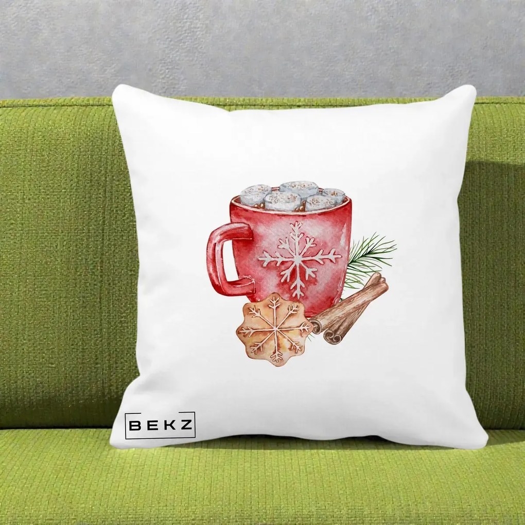 Perna Decorativa Cacao de Iarna cu Biscuit, 40x40 cm, Alba Mata, Husa Detasabila, Perna Inclusa, BEKZ®