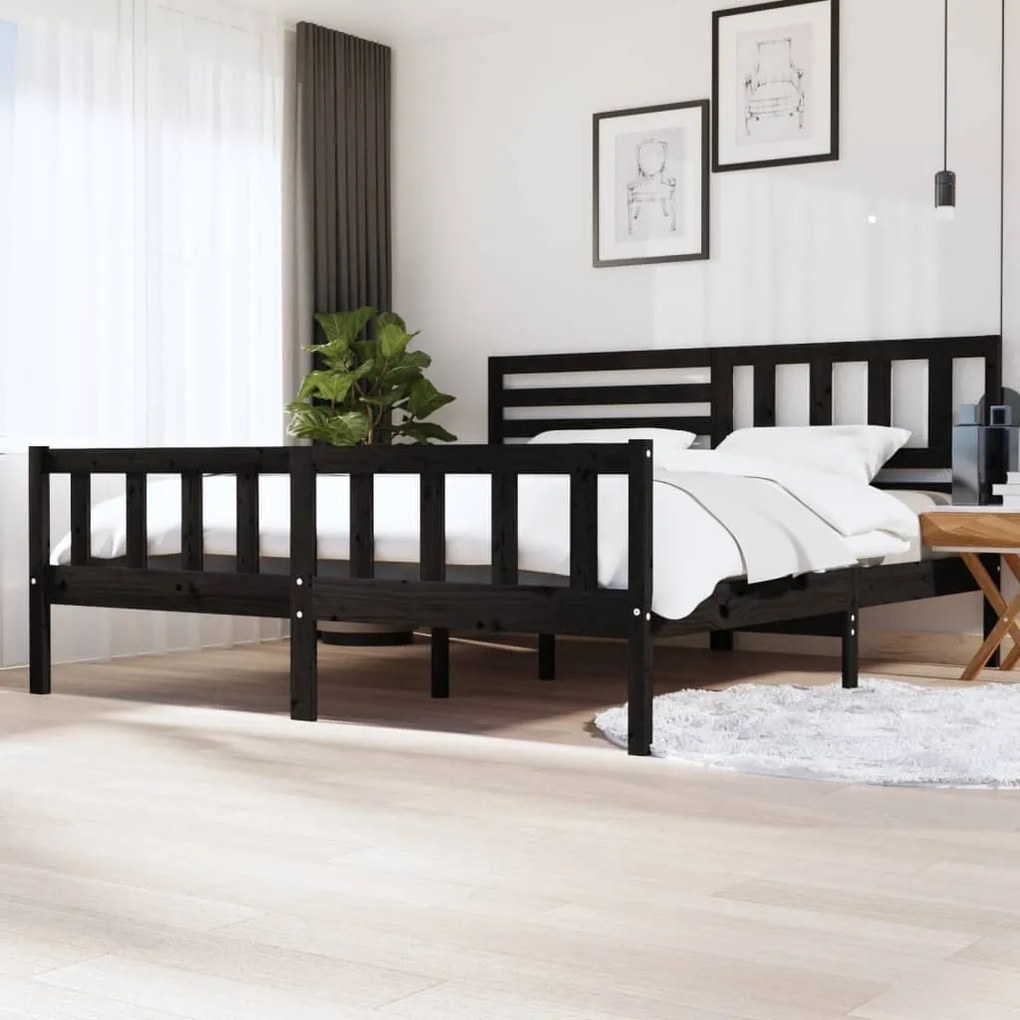 3101177 vidaXL Cadru de pat, negru, 200x200 cm, lemn masiv