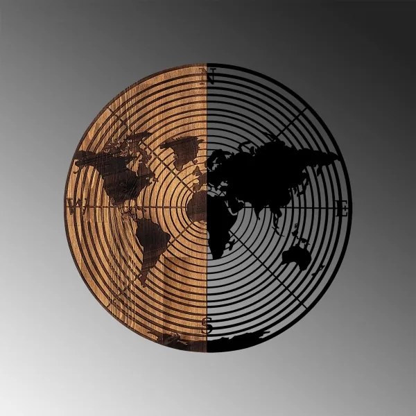 Decorațiune de perete d. 56 cm lemn/metal hartă