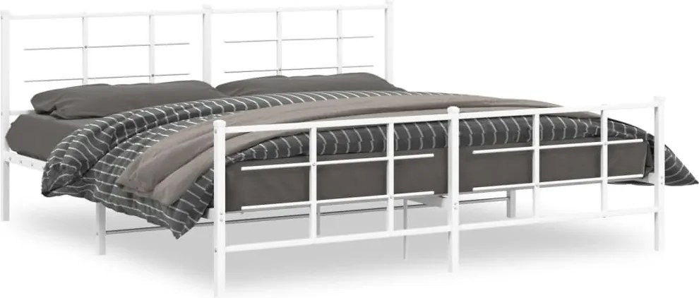 vidaXL Cadru de pat metalic cu tăblie, alb, 200x200 cm