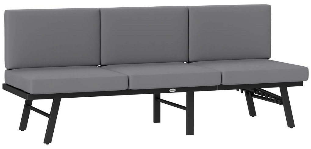 Outsunny Canapea de Grădină 3 în 1 Convertibilă și Reglabilă în 5 Poziții cu Perne, 180x63.5x68 cm, Gri | Aosom Romania