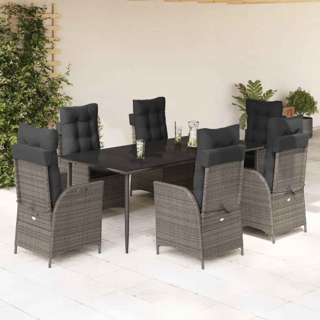 vidaXL Set mobilier de grădină cu perne, 7 piese, gri, poliratan