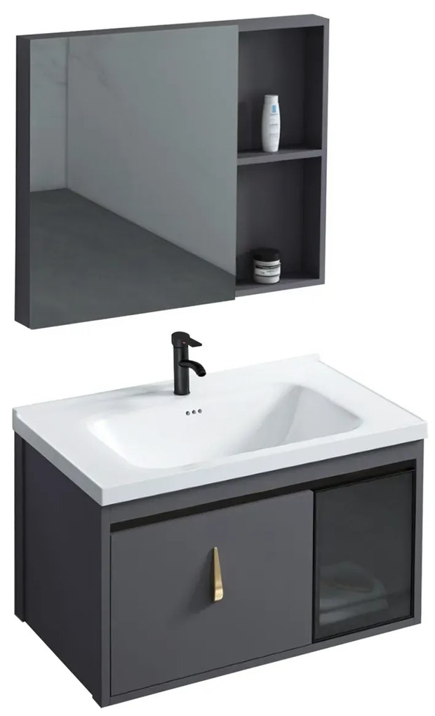 Set mobilier de baie cu lavoar Paris 60cm Gri