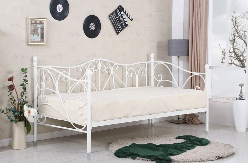 Pat / divan metal Sumatra alb - 90x200 cm