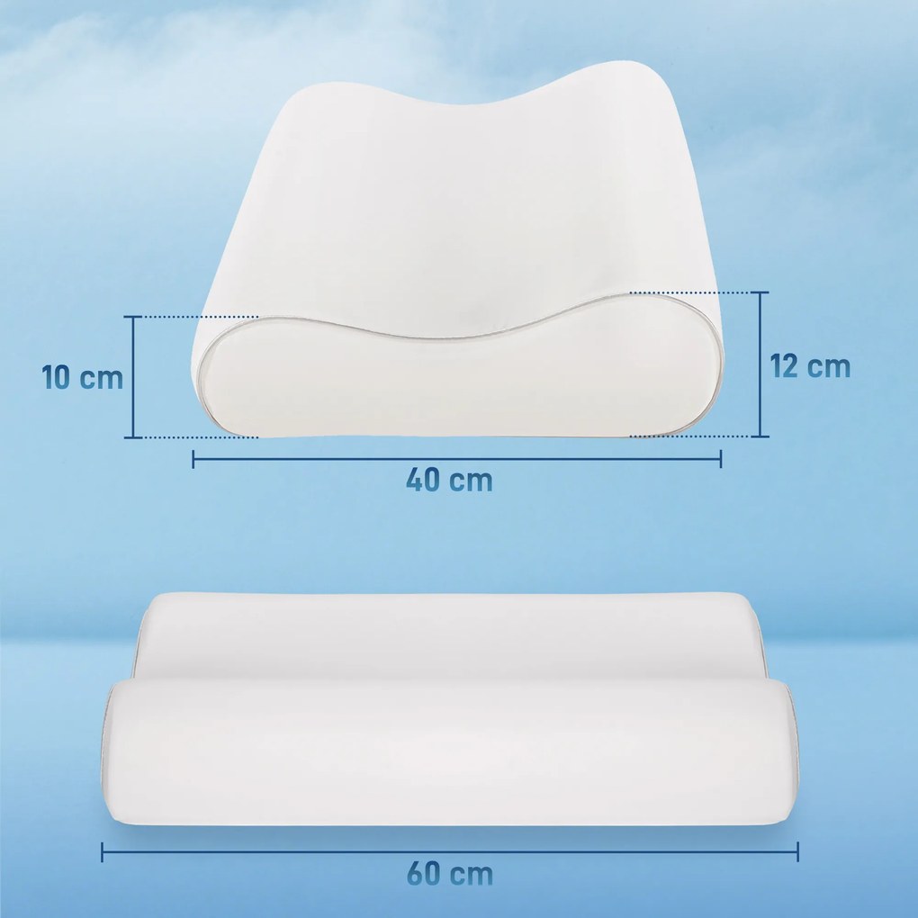 HOMCOM Pernă Memory Foam cu Husă Detașabilă 60x40x10/12 cm Crem | Aosom Romania