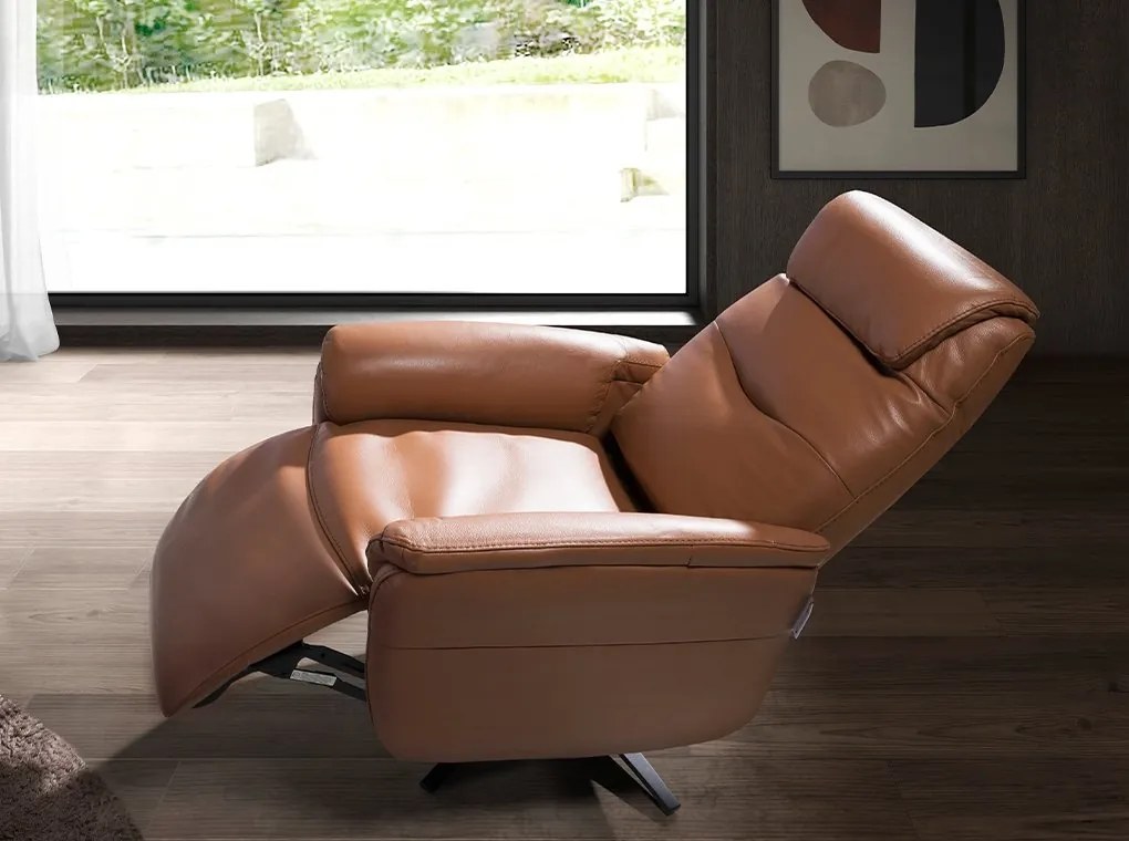 Fotoliu design LUX cu functia relax Cowhide brown leather
