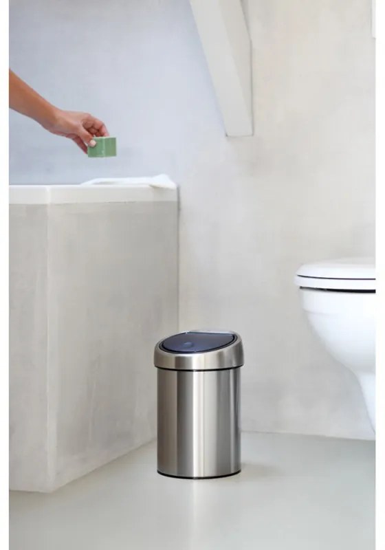 Cos de gunoi Brabantia Touch Bin 647217, 3 L, Deschidere lina si silentioasa, Montare pe perete, Rezistent la amprente, Inox
