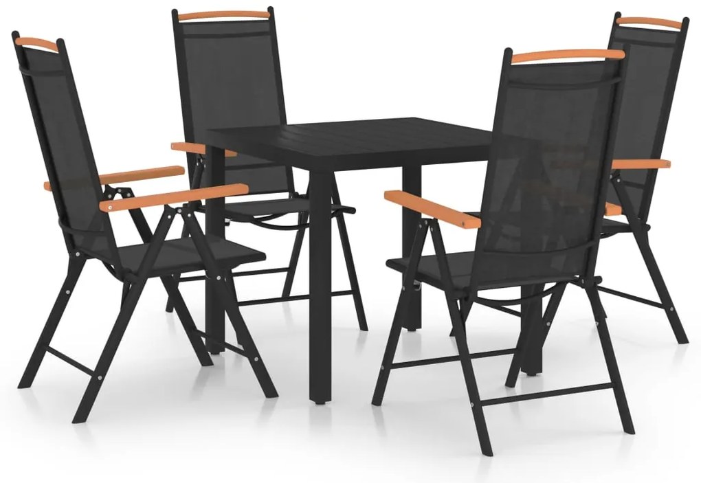 vidaXL Set mobilier de exterior, 5 piese, negru, aluminiu