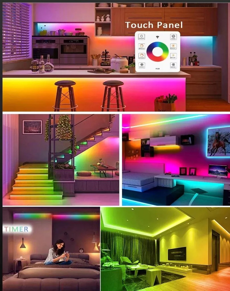 Kit Bandă LED Digitală RGB 14.4W/m 10m 24V cu Transformator 200W și Controler