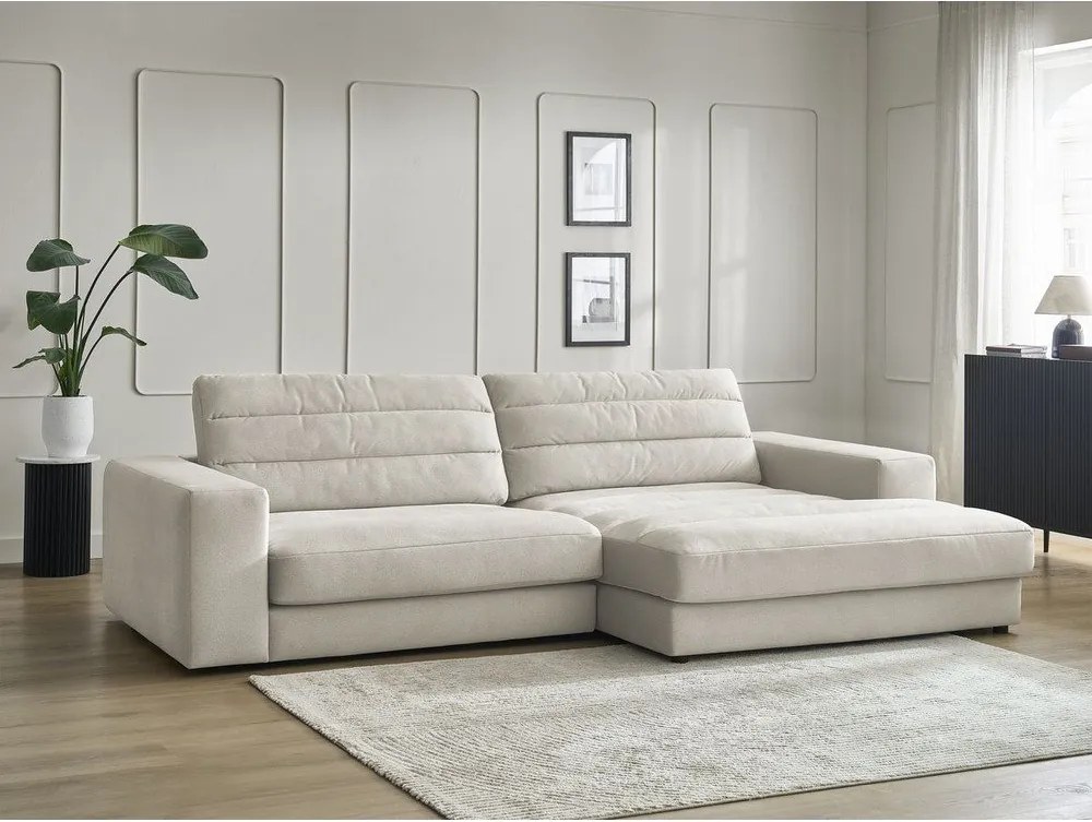 Colțar bej cu tapițerie din catifea (cu colț pe partea dreaptă/cu șezlong) Sierra – Bobochic Paris