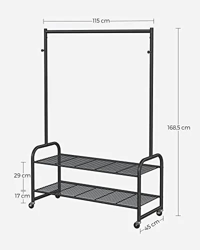 Suport mobil pentru haine cu 2 rafturi, metal, negru, Songmics