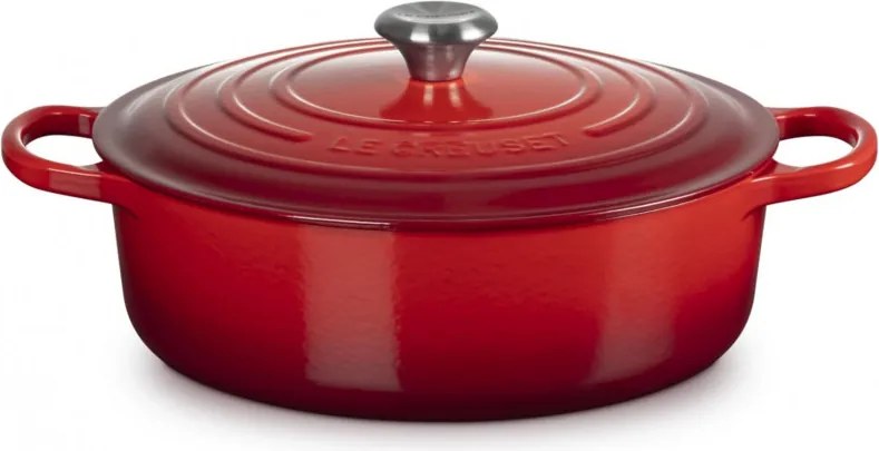 Tigaie din fonta Le Creuset 21179300602430, 30 cm, 6,2 l, Capac etans pentru pastrarea aromelor, Cuptor pana la 260°C, Toate plitele inclusiv inductie, Rosu