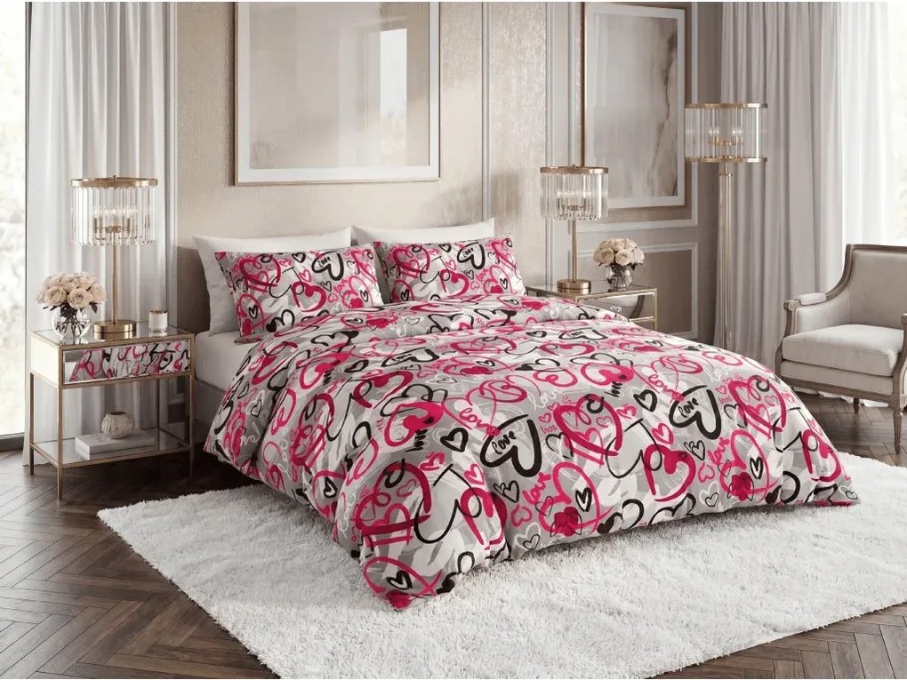 Set Lenjerie de pat din polybumbac STREET LOVE POLY gri + fata de perna 50 x 70 cm GRATUIT