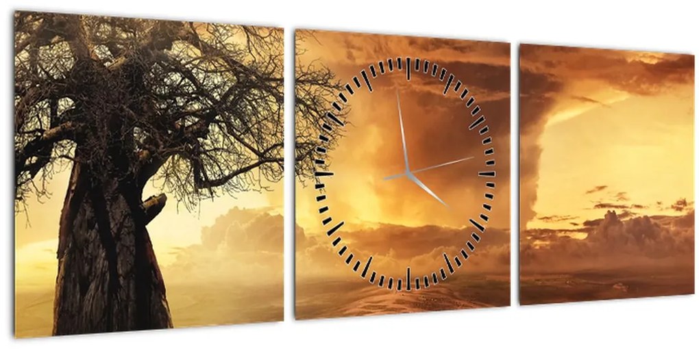 Tablou cu norii portocalii (cu ceas) (90x30 cm)