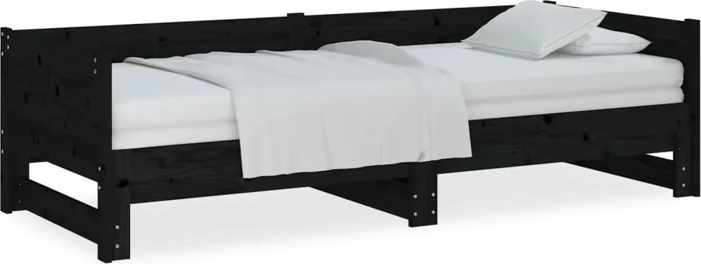 vidaXL Pat extensibil de zi, negru, 2x(90x200) cm, lemn masiv pin