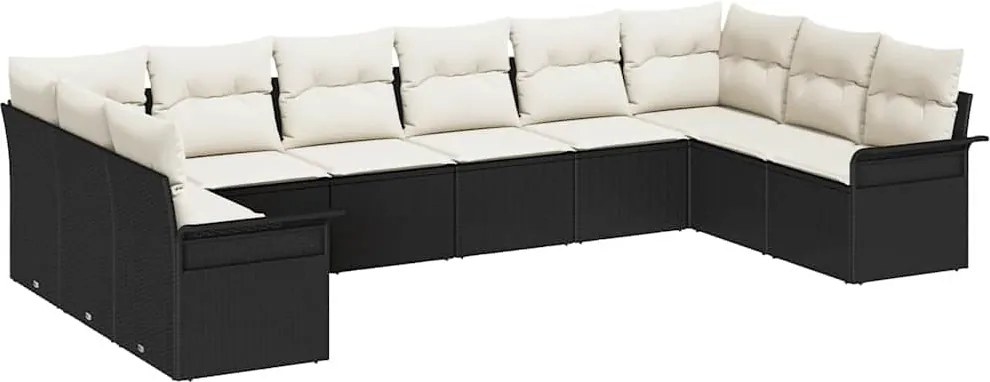 vidaXL Set de canapele pentru grădină 10 pcs Negru poliratan