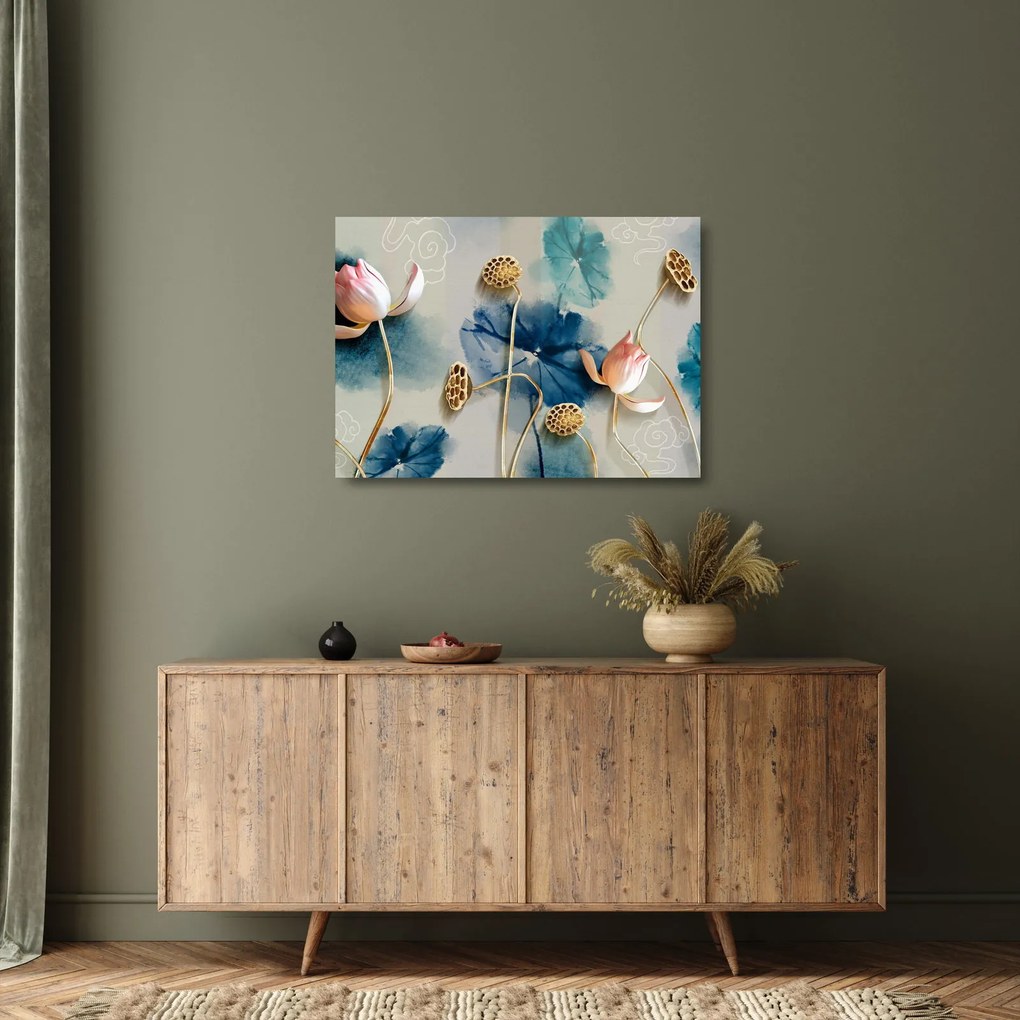 Tablou pe sticlă cu flori (70x50 cm)