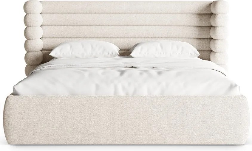 Pat matrimonial bej tapițat cu spațiu de depozitare cu somieră 200x200 cm Mount – Micadoni