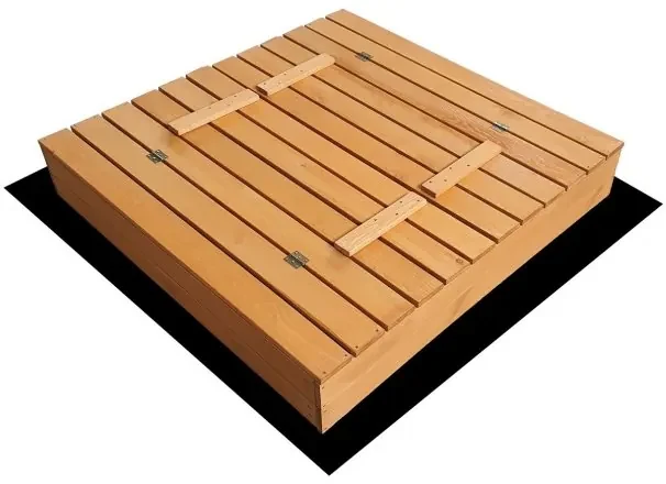 Spaţiu de joacă cu nisip, închis, cu bănci și acoperiș albastru 120 x 120 cm