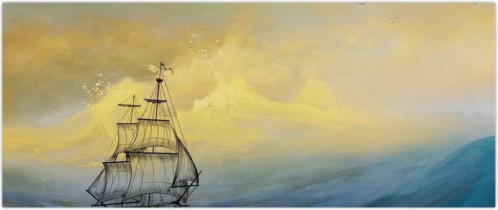 Tablou - Pictură barcă pe mare (120x50 cm)