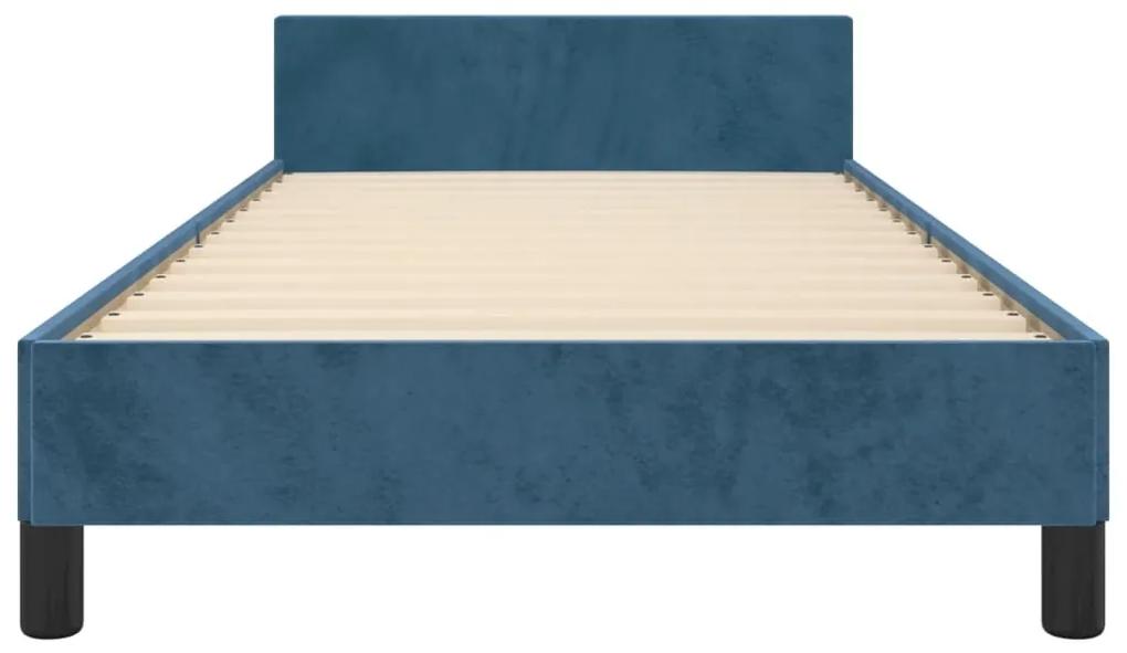 Cadru de pat cu tablie, albastru inchis, 100x200 cm, catifea Albastru inchis, 100 x 200 cm, Culoare unica si cuie de tapiterie