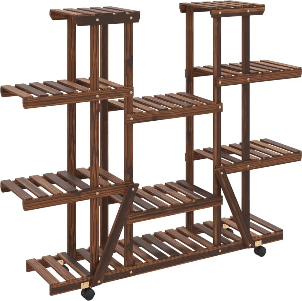 vidaXL Suport pentru flori cu roți, 110x25x115 cm, lemn masiv de brad