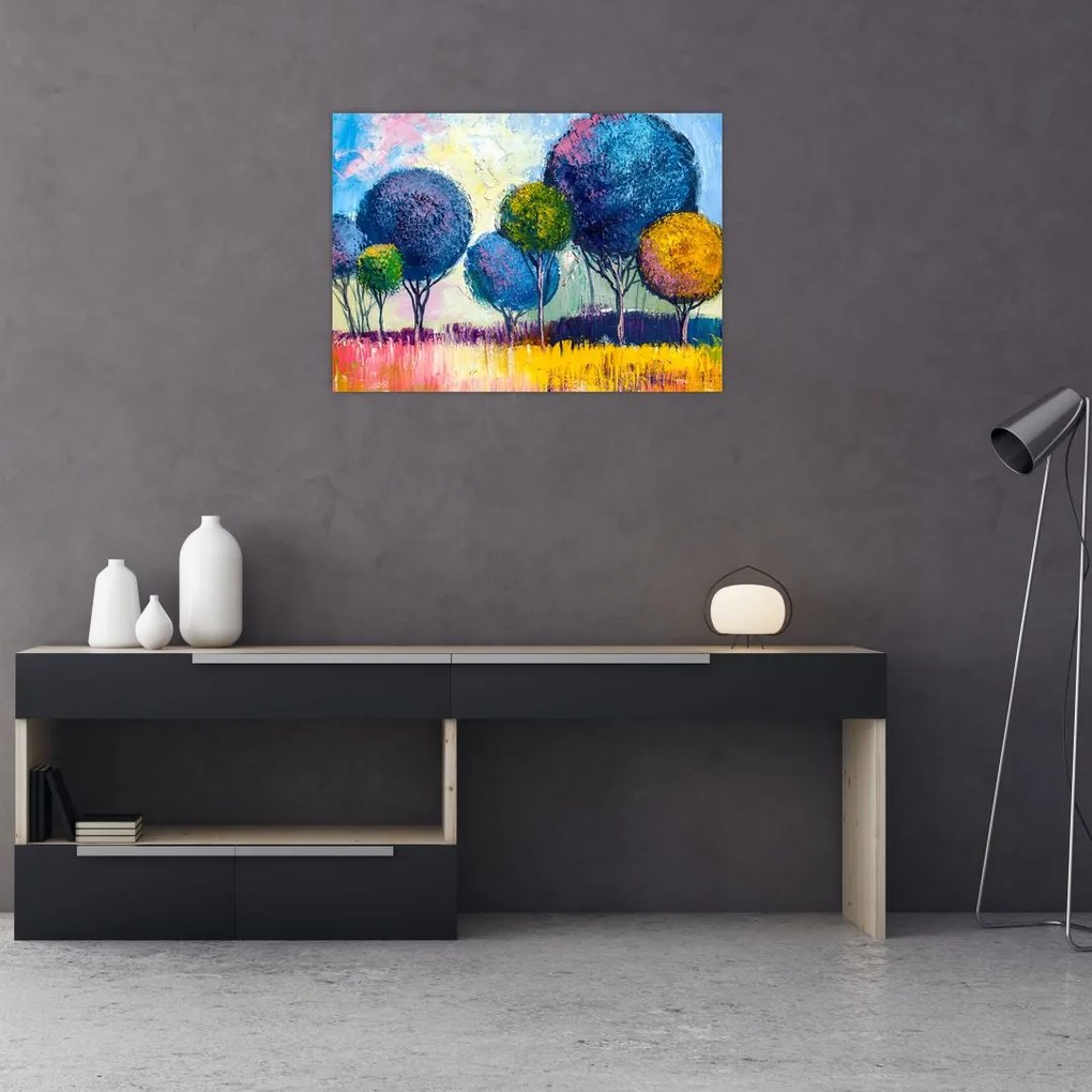 Tablou pe sticlă - Copaci, pictură în ulei (70x50 cm)