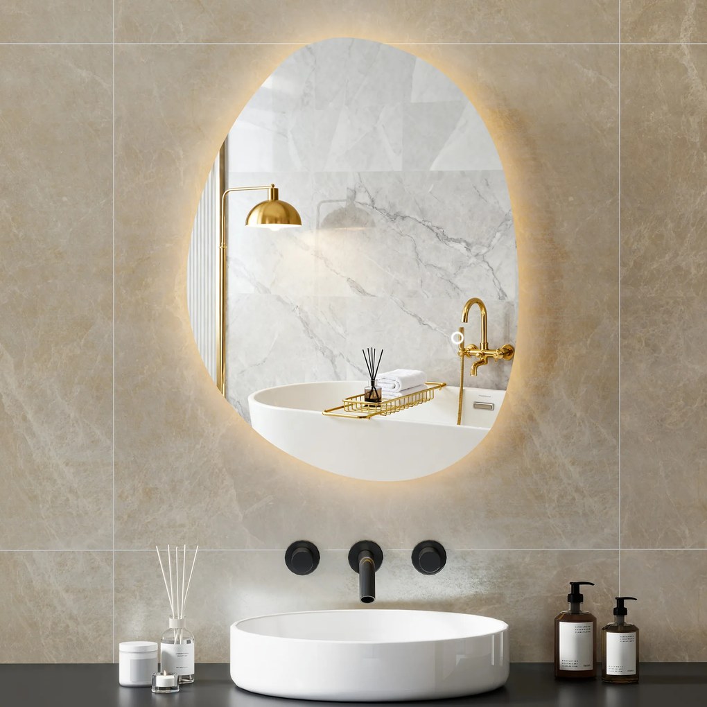 HOMCOM Oglindă de Baie LED cu Comutator Tactil Inteligent și  Intensitate Reglabilă, 80x5x60 cm, Argintiu | Aosom Romania