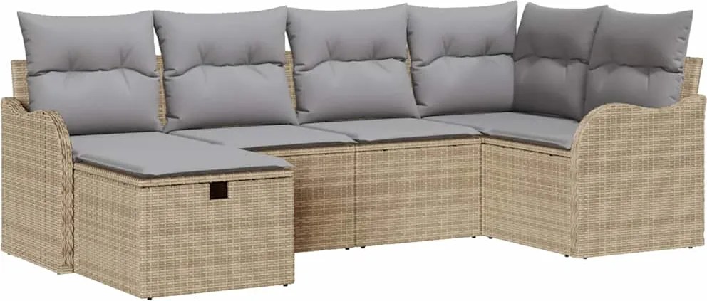 vidaXL Set de canapele pentru grădină cu pernă 6 pcs Bej Rattan poli
