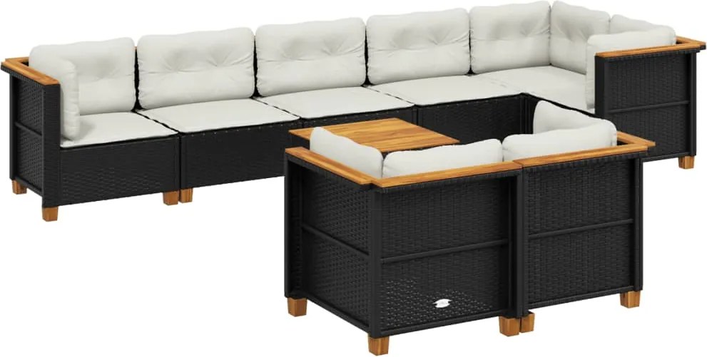 vidaXL Set mobilier de grădină cu perne, 9 piese, negru, poliratan