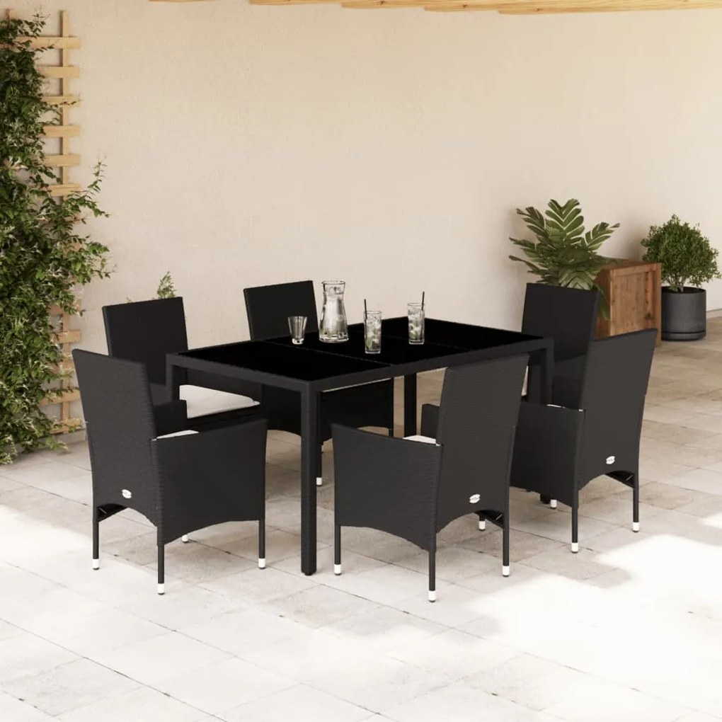 vidaXL Set mobilier de grădină cu perne 7 piese negru poliratan&amp;sticlă