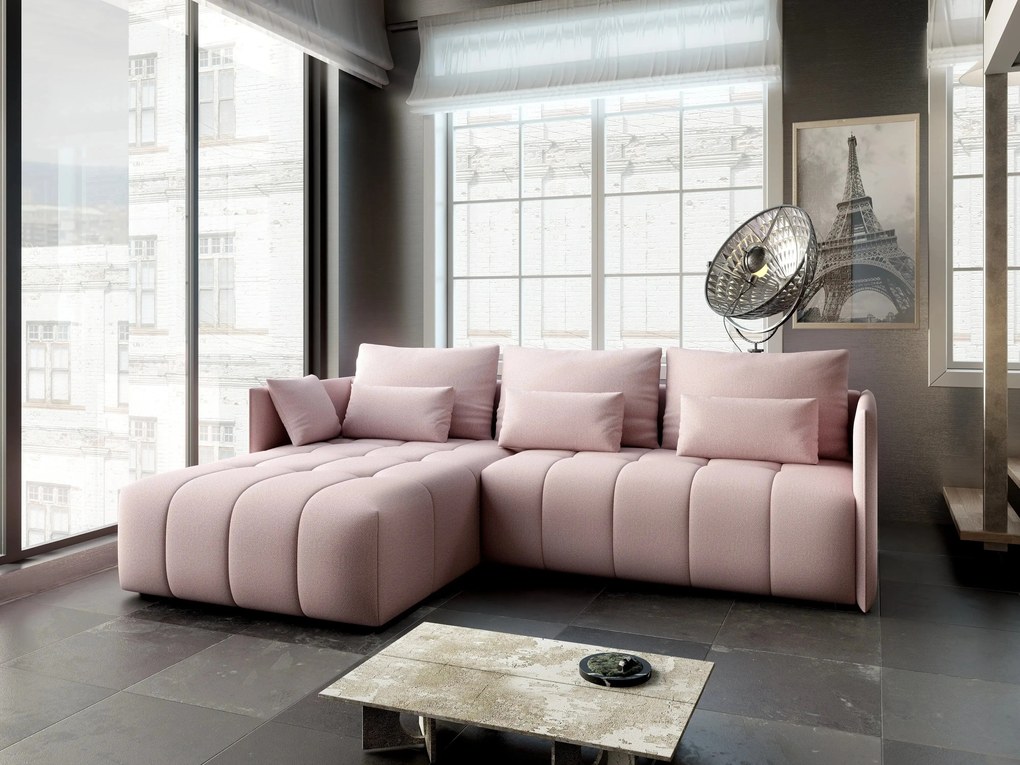 Colțar extensibil dumonde cu ladă de depozitare si sezut confortabil din spuma high-density, Malta Enjoy Flamingo 235x185 cm