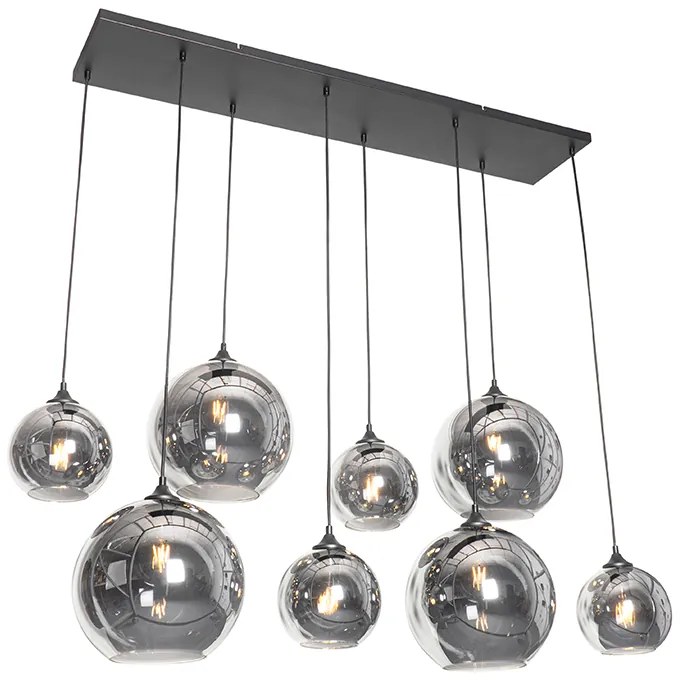 Lampă suspendată Art Deco neagră cu sticlă fumurie 8 lumini - Sandra