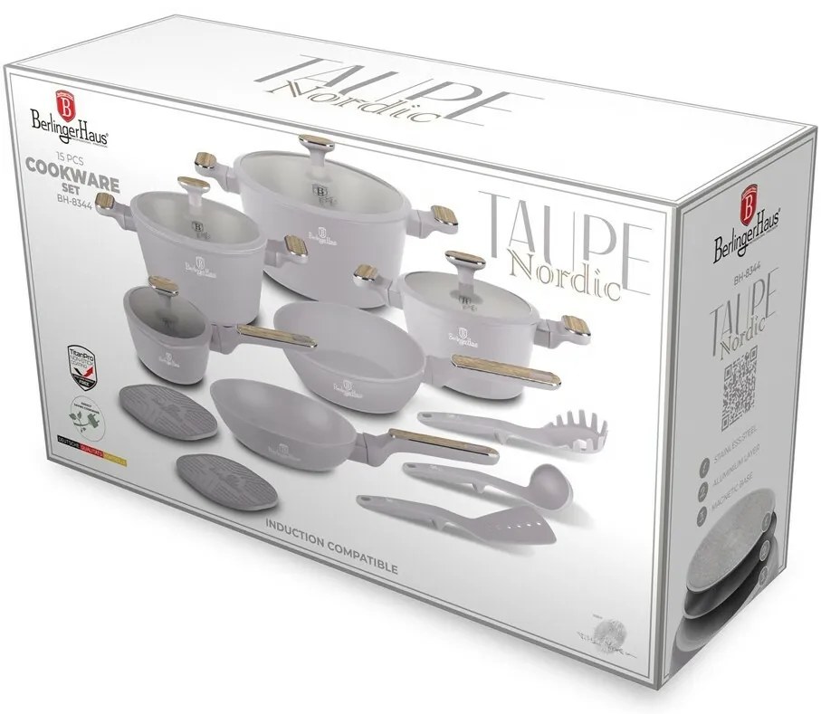 BerlingerHaus Set de vase cu suprafață din titanTaupe Nordic, 15 piese