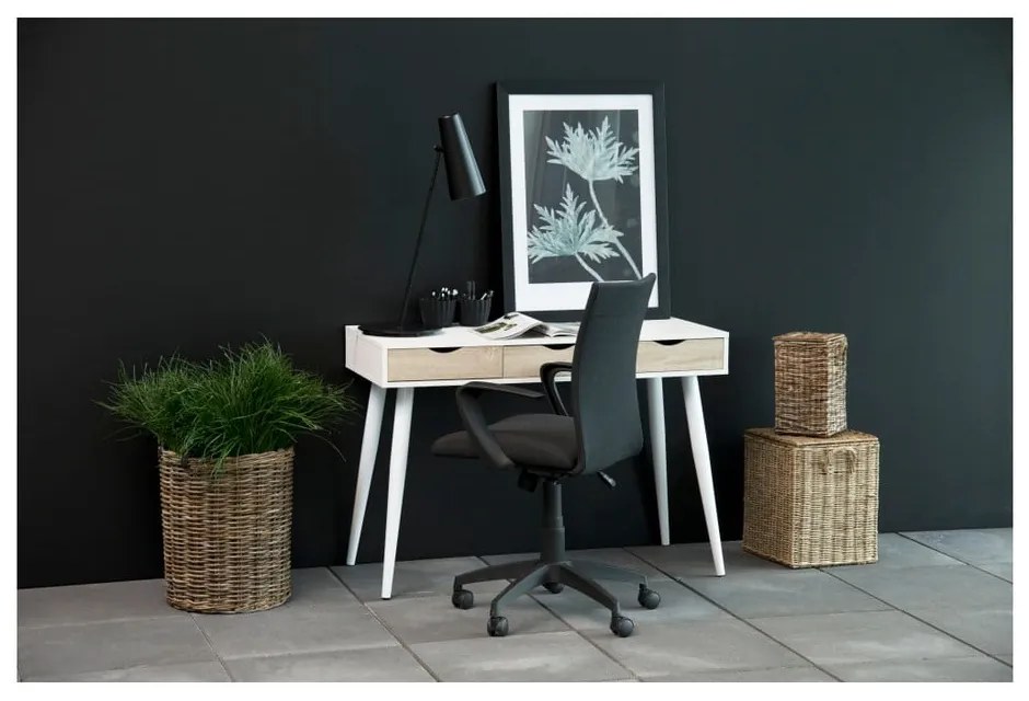 Birou cu 3 sertare cu aspect de lemn Actona Neptun, alb