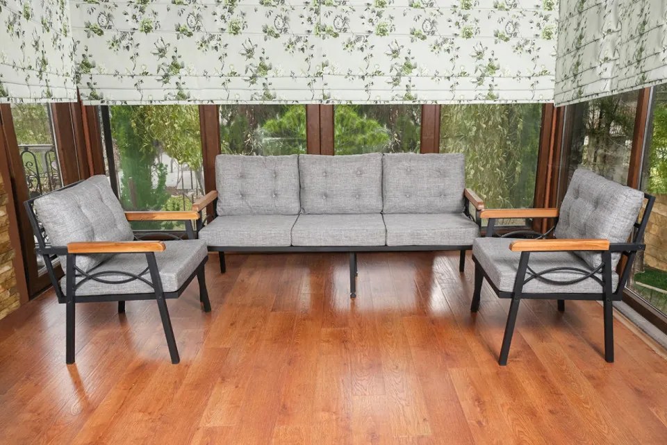 Set Mobilier Grădină, Metal / Spuma, Damla, 3 Piese, Gri Deschis