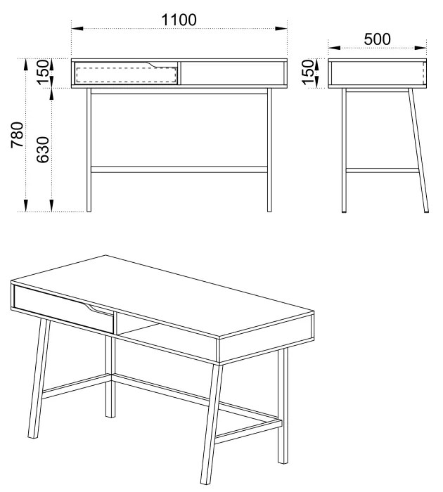 BIROU 1 SERTAR NILS, 110X50X78 CM, CULOARE VERDE/ALB, PAL/METAL