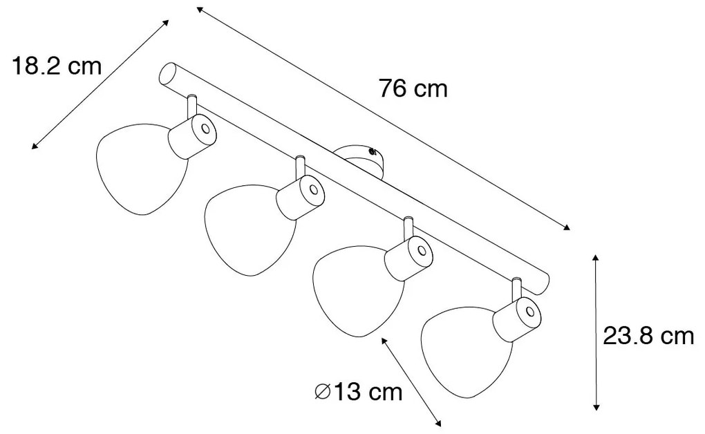 Spotlight rustic negru cu lemn 4 lumini - Flint