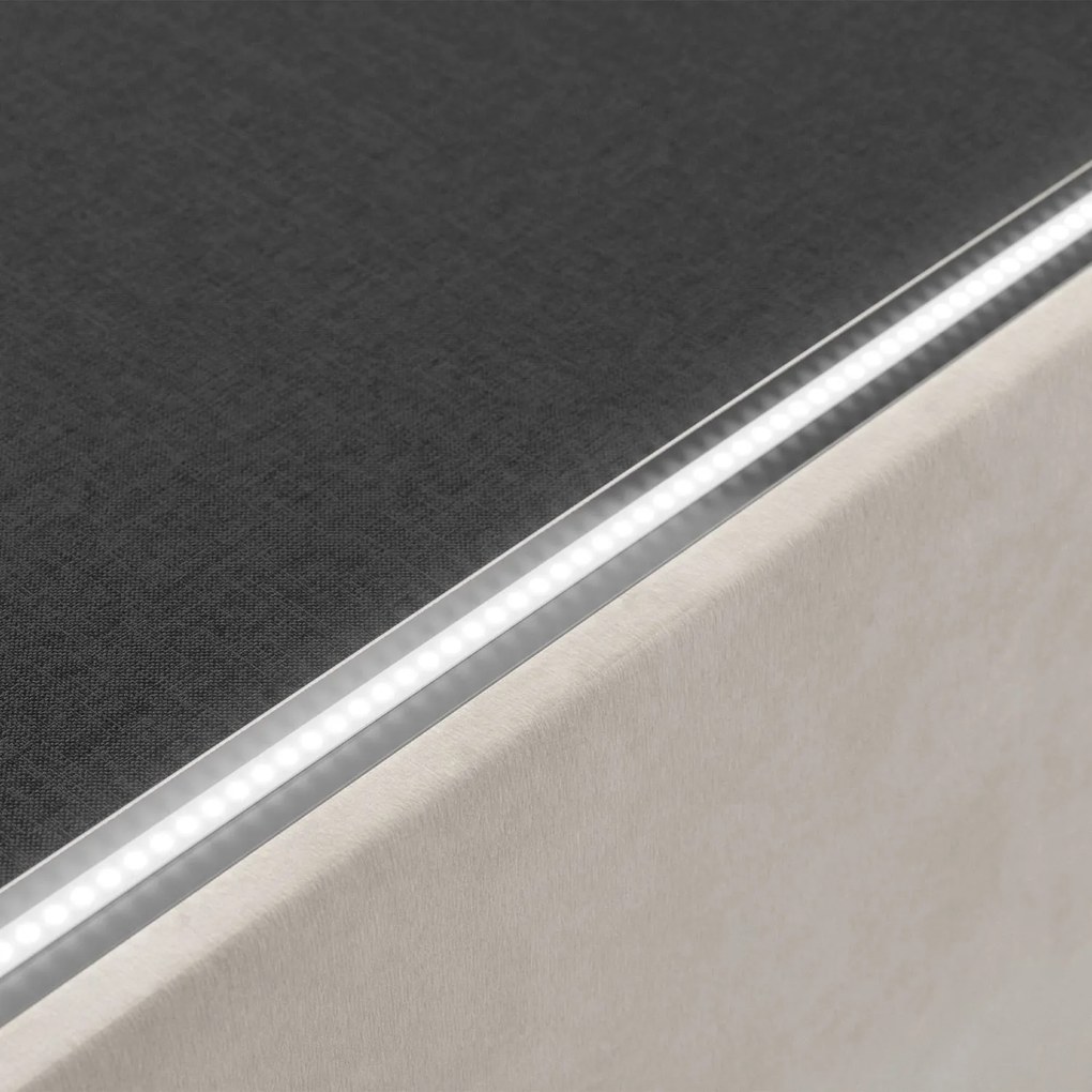 Pat tapitat Nizza 180 x 200 cm cu iluminare LED de culoare bej