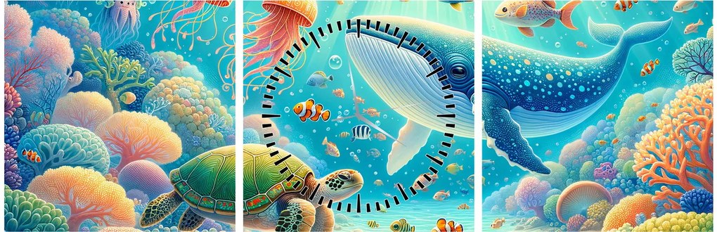 Tablou - Lumea sub apă (cu ceas) (90x30 cm)