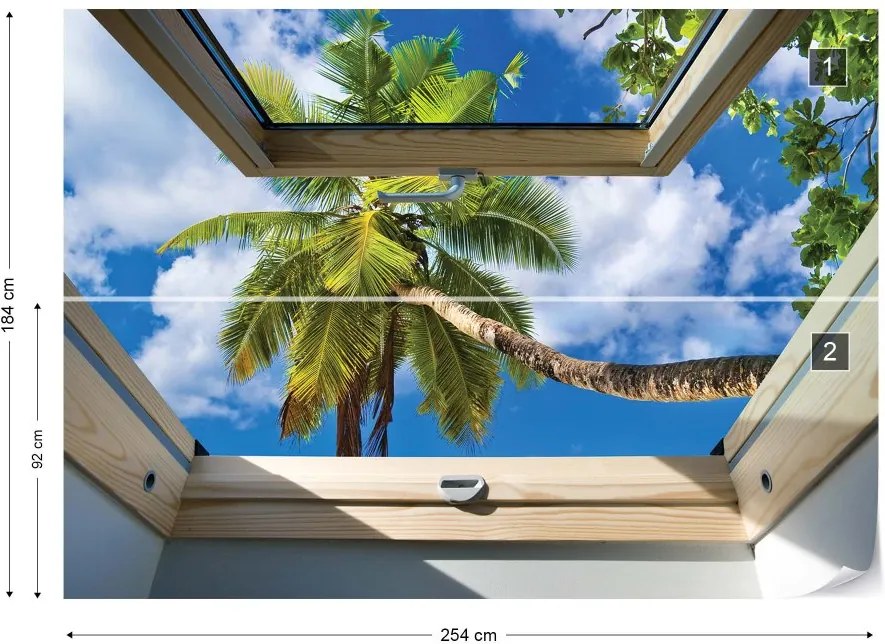 GLIX Fototapet - Tropical Beach 3D Skylight Window View Vliesová tapeta  - 254x184 cm