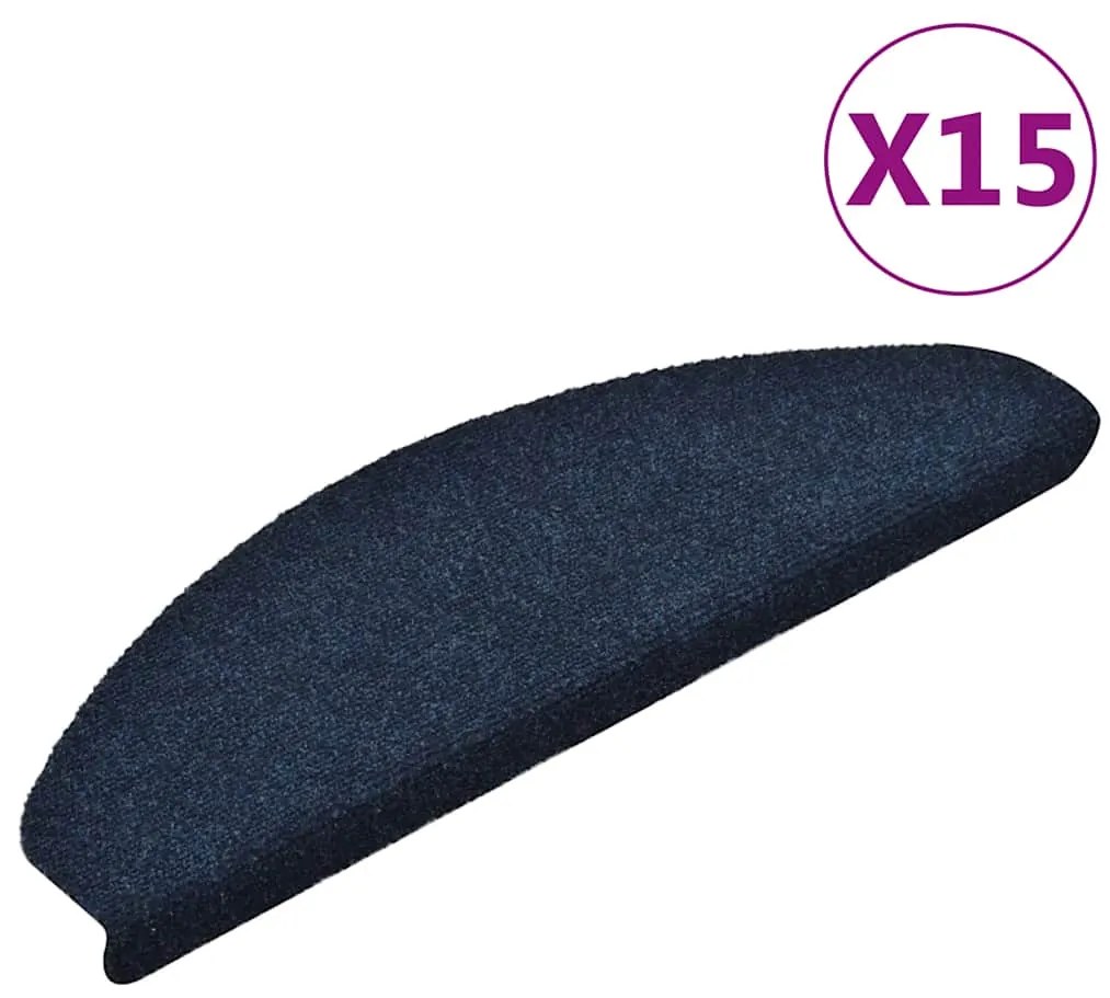vidaXL Covorașe autoadezive pentru scări, 15 buc., 65x21x4 cm, bleumarin, semirotunde, mari