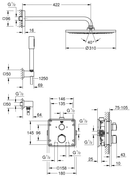GROHE 34730000 - Set de duș GROHTHERM Rainshower Cosmopolitan 310 422 mm, crom