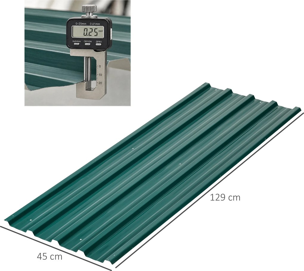 Outsunny Panouri pentru Acoperiș din Oțel, 12 Foi Galvanizate pentru Acoperișuri și Pereți, 129x45 cm, Verde | Aosom Romania
