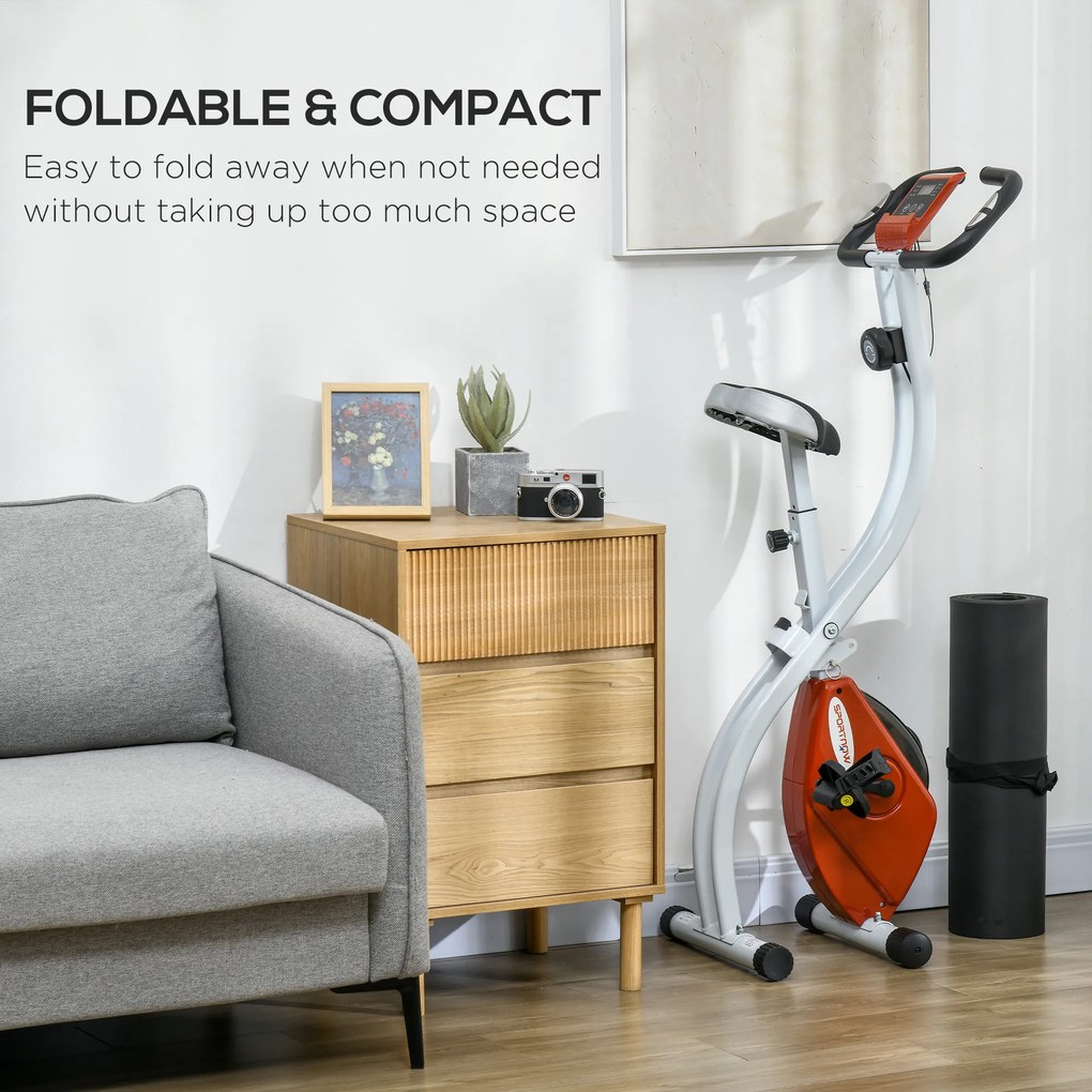 SPORTNOW Bicicletă Magnetică Pliabilă cu 8 Niveluri de Rezistență și Monitor LCD, 97x43x110 cm, Roșu | Aosom Romania