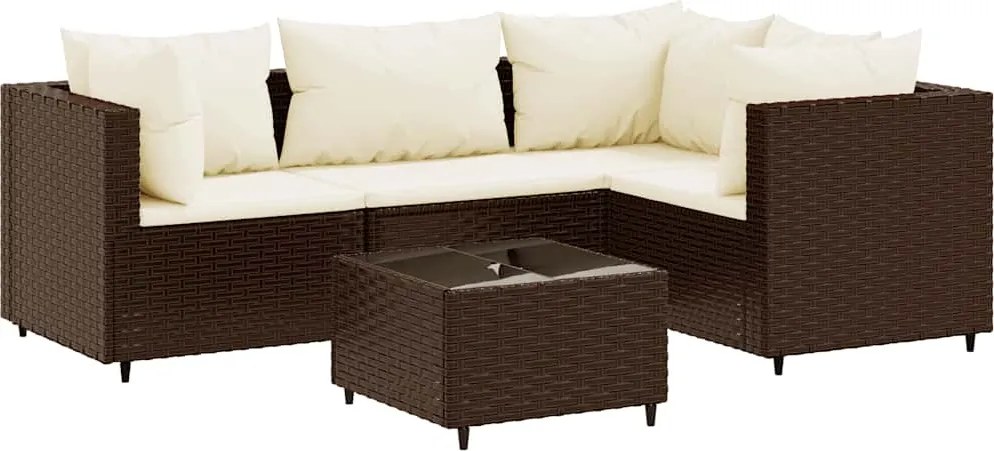 vidaXL Set șezlonguri de grădină, 5 piese, cu perne, maro, poliratan