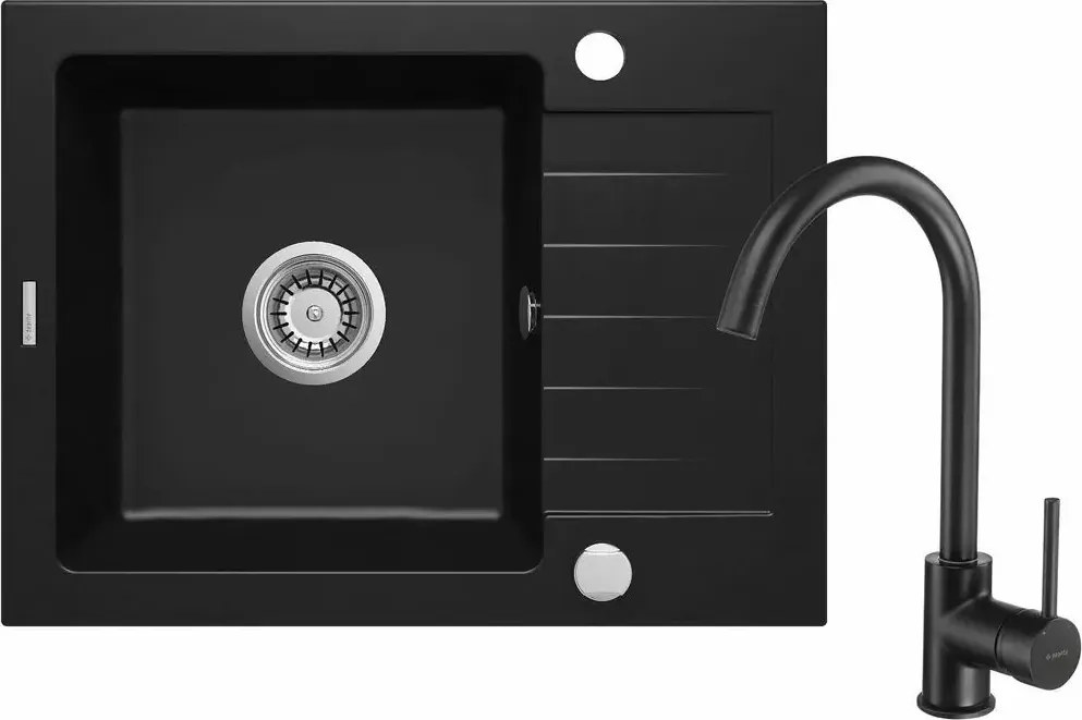Set chiuveta bucatarie si baterie Deante Zorba finisaj negru 58x44cm