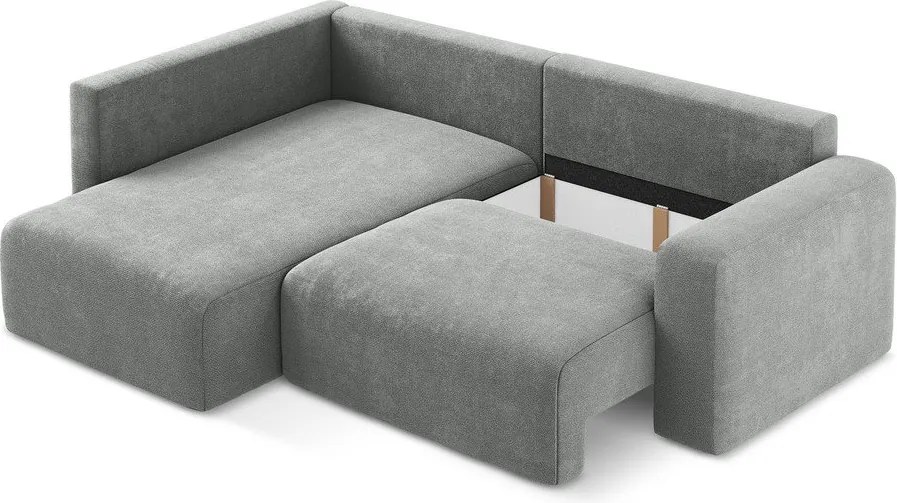 Colțar gri extensibil/cu spațiu de depozitare cu tapițerie din chenille (cu colț pe partea stângă/în formă de ”L”) Kona – Makamii